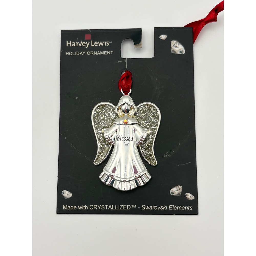 Harvey Lewis Holiday Ornament Unisex OS Silver Blessed Angel Swarovski Elements
